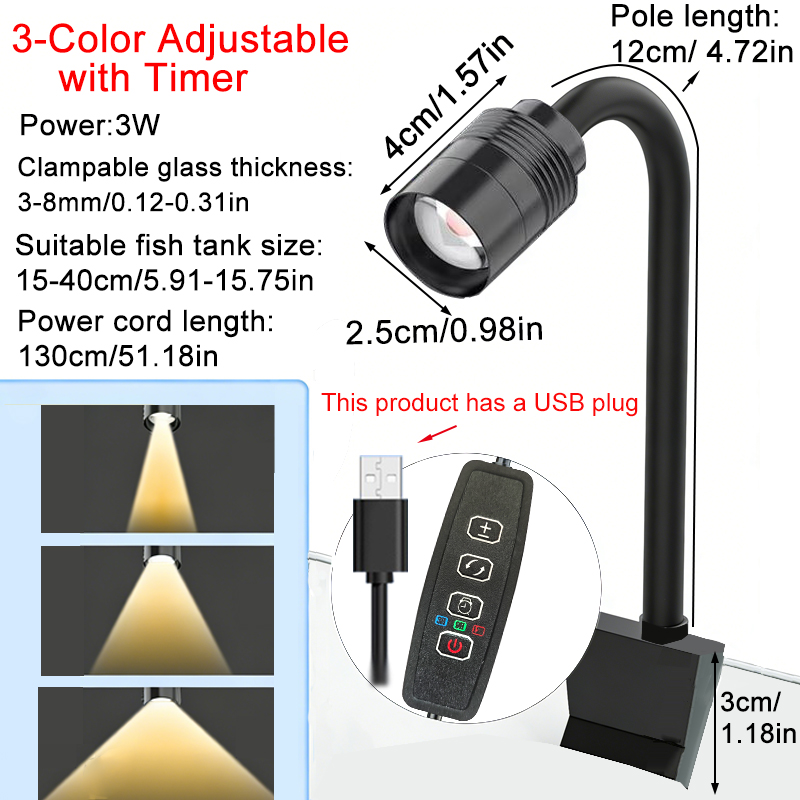 Aquarium Marine Lights - Lampu Sorot Akuarium USB 3W Amerika